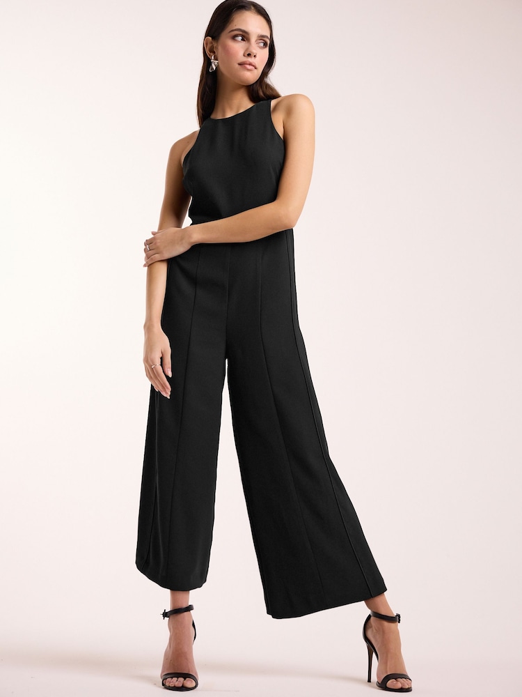 Black Sleeveless Wide Leg Crepe Jumpsuit - Image 1 of 6 Black Sleeveless Wide Leg Crepe Jumpsuit - Image 1 of 6