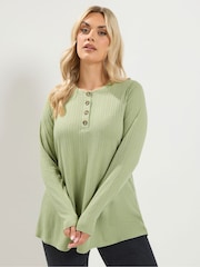 Yours Curve Green Pointelle Henley Top - Image 1 of 6