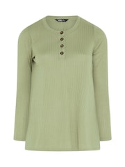 Yours Curve Green Pointelle Henley Top - Image 5 of 6