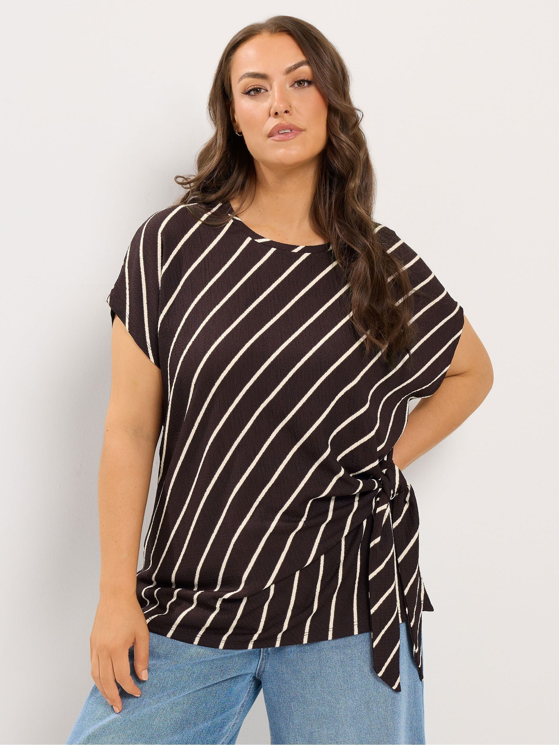 Yours Women's Brown Stripe Knot T-Shirt In | Size: 30-32 - Image 6