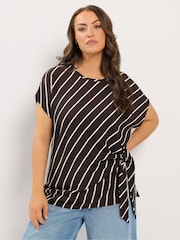 Yours Curve Brown Tie Side Stripe T-Shirt - Image 1 of 6