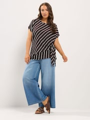 Yours Curve Brown Tie Side Stripe T-Shirt - Image 2 of 6