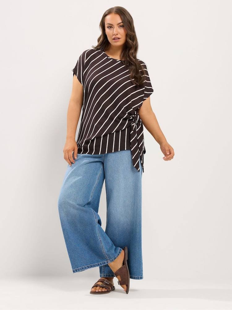 Yours Curve Brown Tie Side Stripe T-Shirt - Image 2 of 6