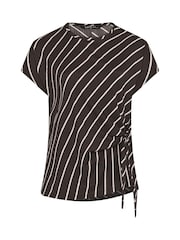 Yours Curve Brown Tie Side Stripe T-Shirt - Image 5 of 6