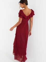 Quiz Red Chiffon Frill Maxi Dress - Image 2 of 4
