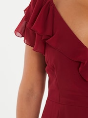Quiz Red Chiffon Frill Maxi Dress - Image 4 of 4