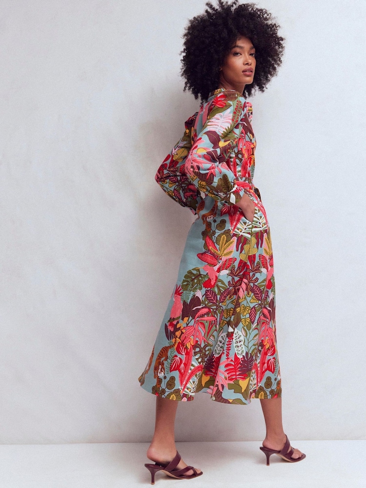 Boden Blue Ava Linen Blend Midi Dress - Image 2 of 4