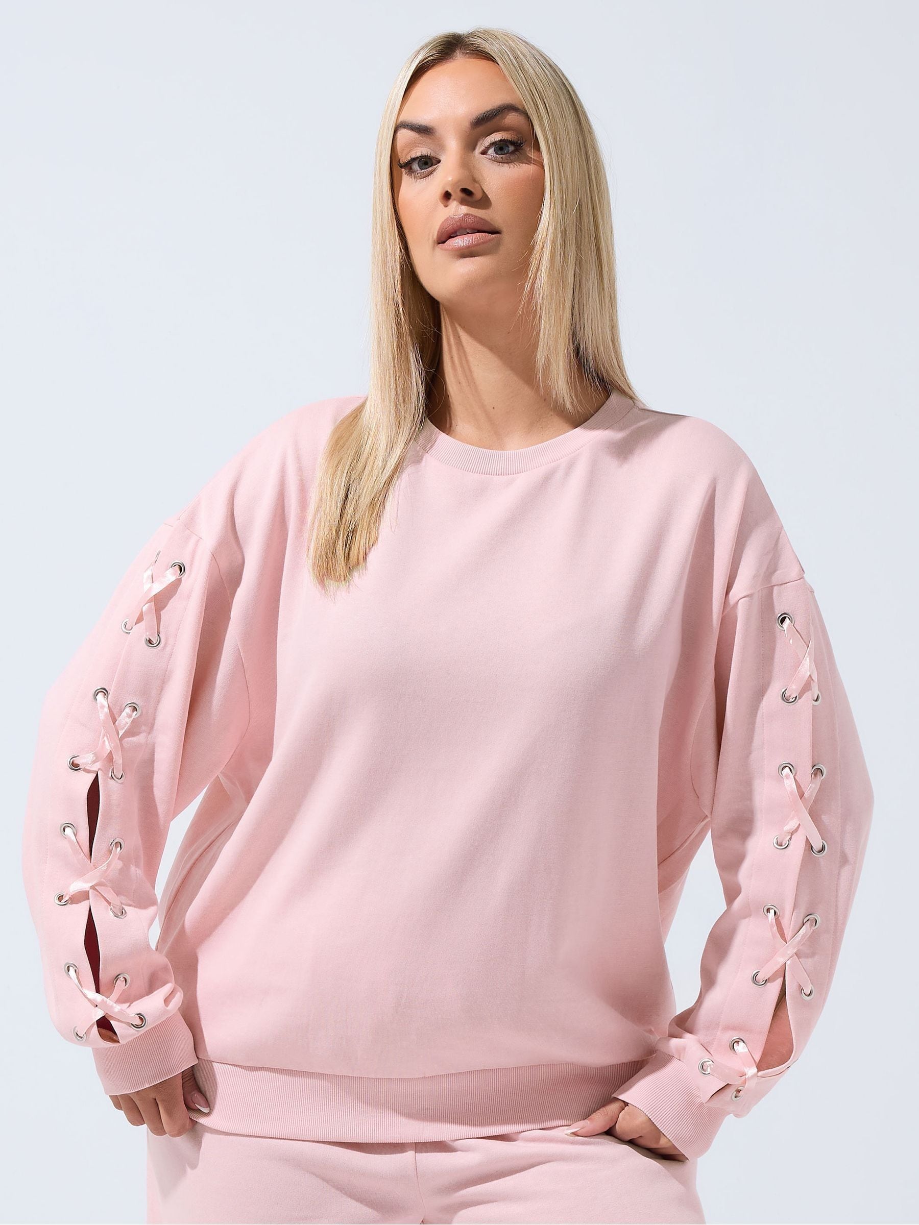 Yours Women's Eyelet Detail Sweatshirt in Pink | Size: 26-28 - Image 6