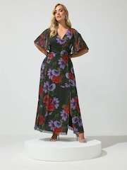 Yours Curve Black London Floral Wrap Maxi Dress - Image 1 of 6