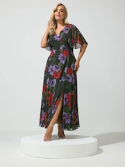 Yours Curve Black London Floral Wrap Maxi Dress - Image 2 of 6
