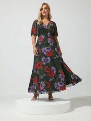 Yours Curve Black London Floral Wrap Maxi Dress - Image 3 of 6