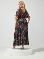 Yours Curve Black London Floral Wrap Maxi Dress - Image 4 of 6