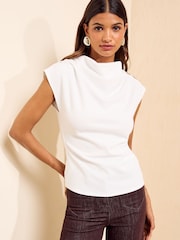 Friends Like These Ivory Button Shoulder Cowl Neck Top - Image 4 of 6
