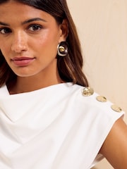 Friends Like These Ivory Button Shoulder Cowl Neck Top - Image 5 of 6