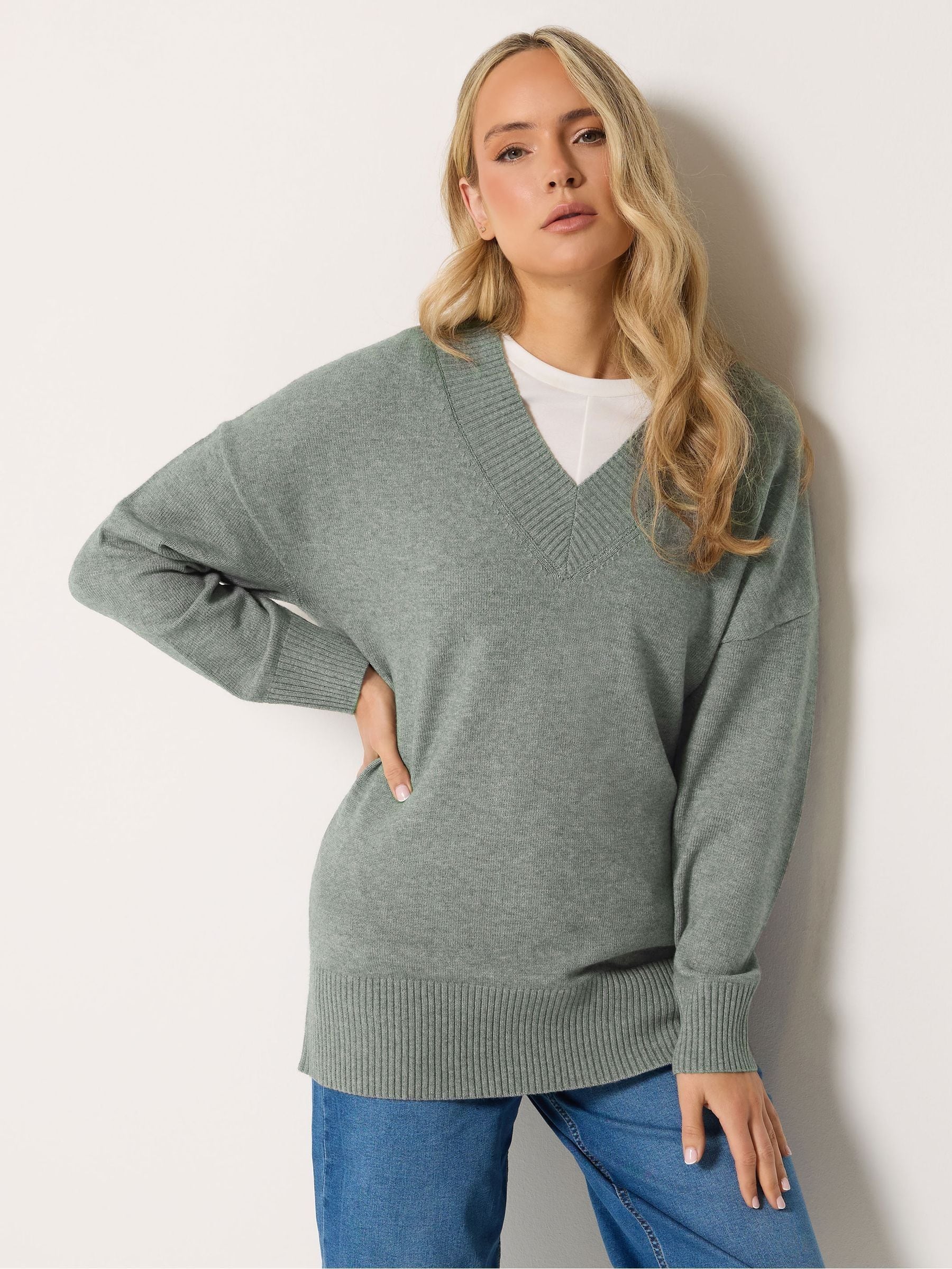 Buy Long Tall Sally Grey V-Neck Knitted Jumper from Next USA