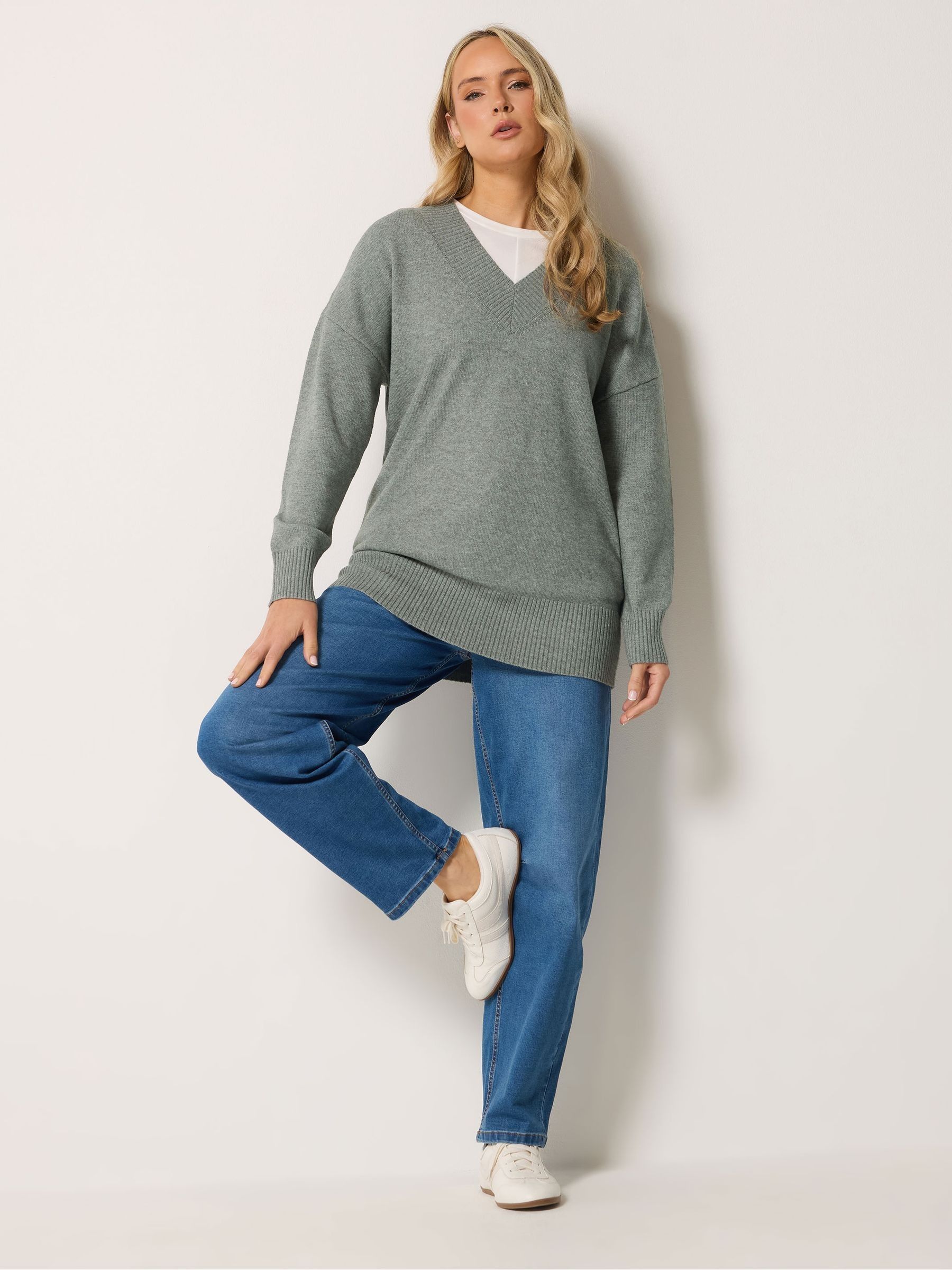 Buy Long Tall Sally Grey V-Neck Knitted Jumper from Next USA