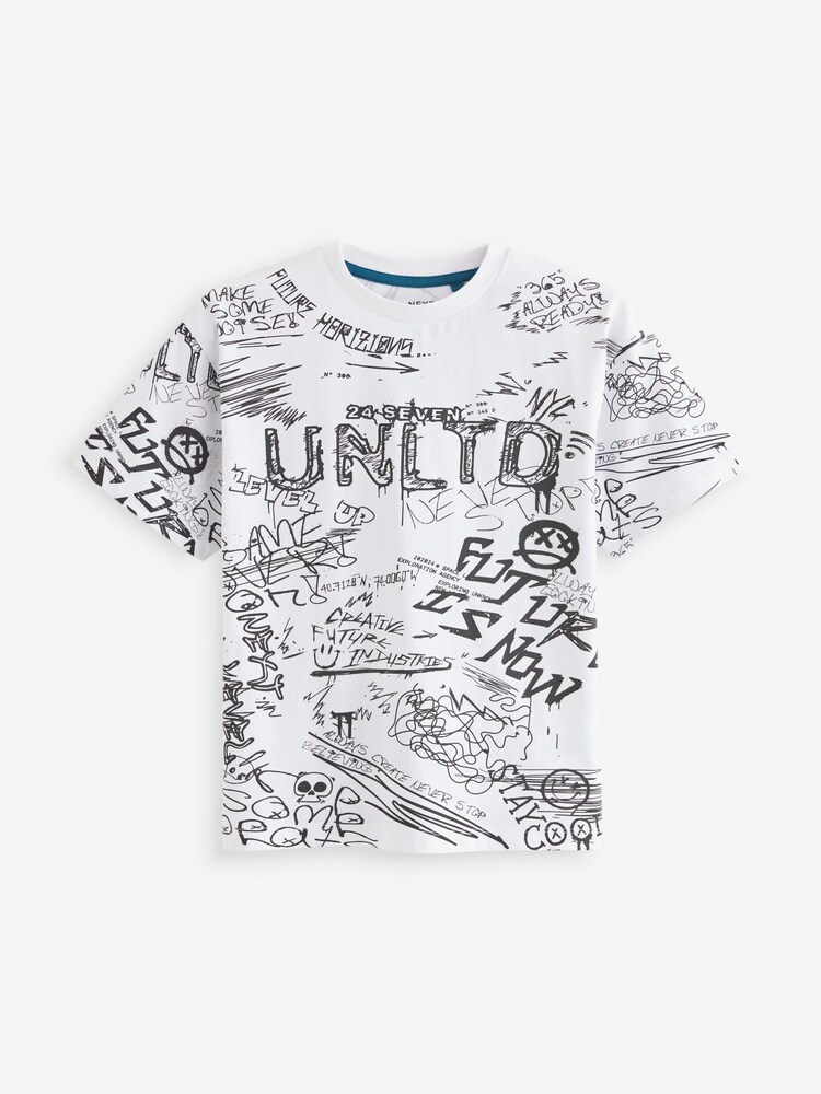 White Graffiti Short Sleeve Graphic T-Shirt (3-16yrs) - Image 1 of 2
