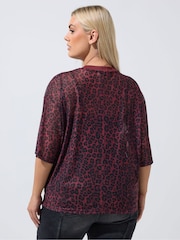 Yours Curve Red Limited Leopard Mesh Boxy T-Shirt - Image 3 of 6