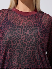 Yours Curve Red Limited Leopard Mesh Boxy T-Shirt - Image 4 of 6