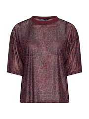 Yours Curve Red Limited Leopard Mesh Boxy T-Shirt - Image 5 of 6