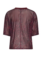 Yours Curve Red Limited Leopard Mesh Boxy T-Shirt - Image 6 of 6