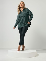 Yours Curve Green London Satin Open Collar Shirt - Image 2 of 6