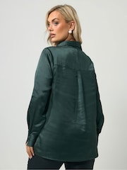 Yours Curve Green London Satin Open Collar Shirt - Image 3 of 6