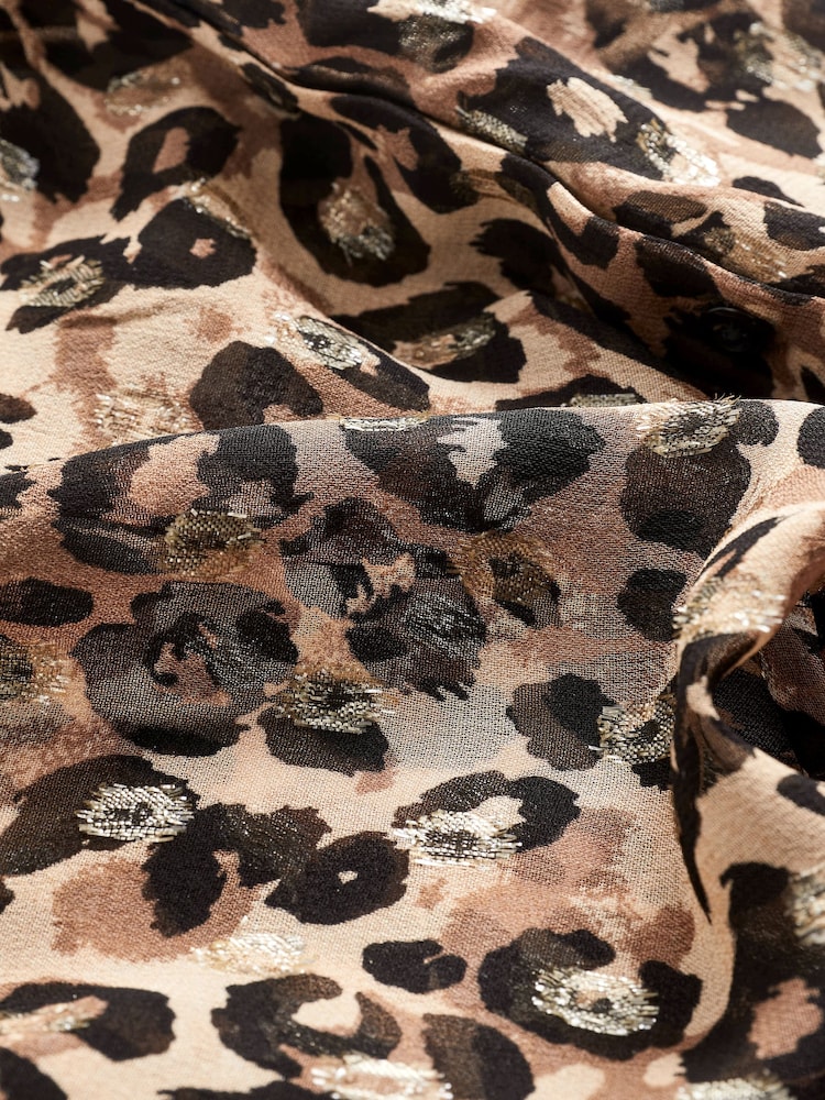 Brown Animal V-Neck Metallic Spot 3/4 Sleeve Blouse - Image 6 of 6