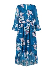 Yumi Midikleid mit Aquarellblumenmuster und abfallendem Saum - Bild 5 von 5