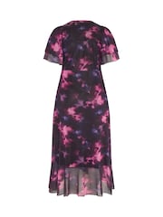 Yours Curve Purple London Blurred Floral Mesh Ruffle Wrap Dress - Image 6 of 6