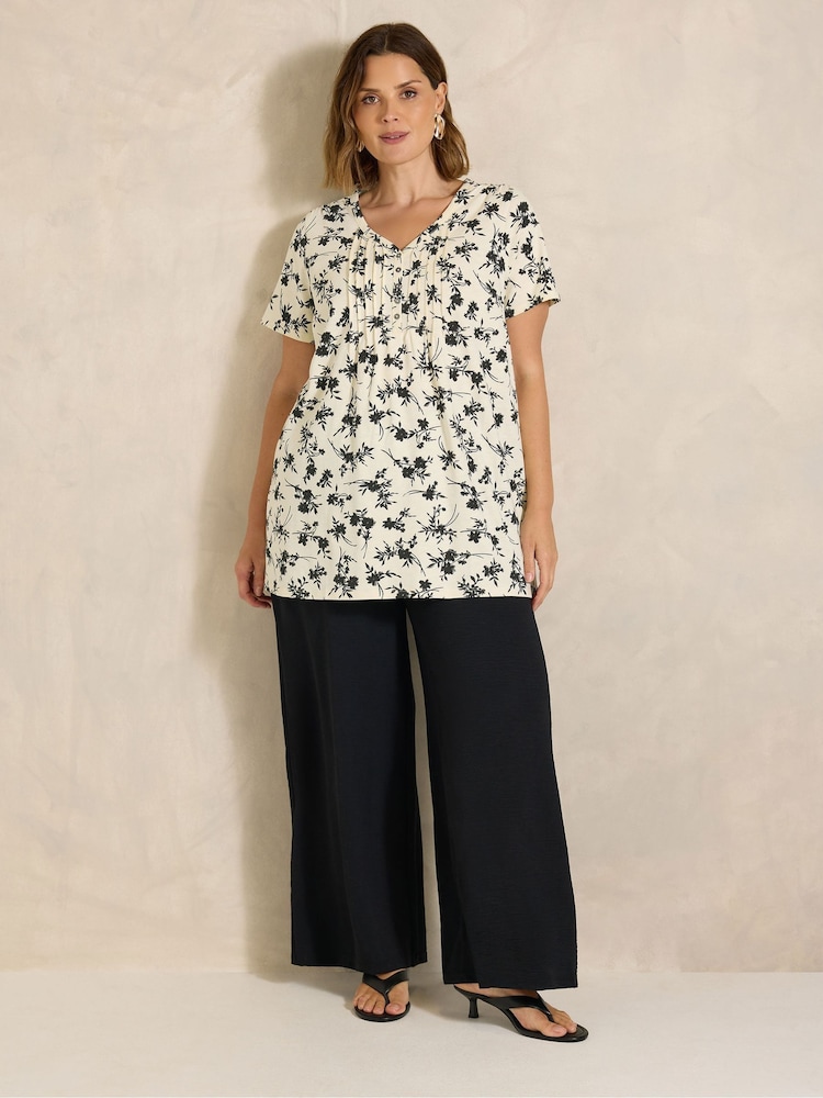 Evans Cream Floral Print Cotton Henley Top - Image 2 of 5