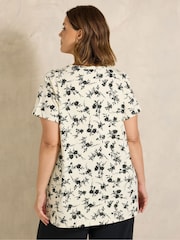 Evans Cream Floral Print Cotton Henley Top - Image 3 of 5
