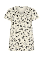 Evans Cream Floral Print Cotton Henley Top - Image 5 of 5