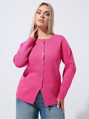 Yours Curve Pink Limited Compacted Knitted Cardigan - Image 1 of 7