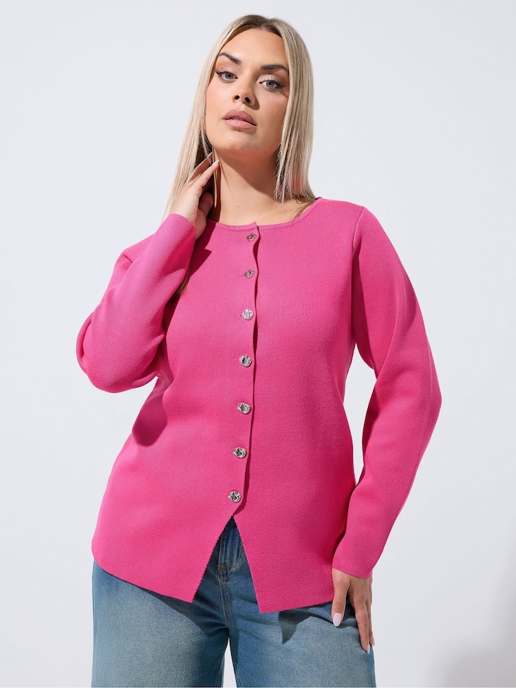 Yours Curve Pink Limited Compacted Knitted Cardigan - Image 1 of 7