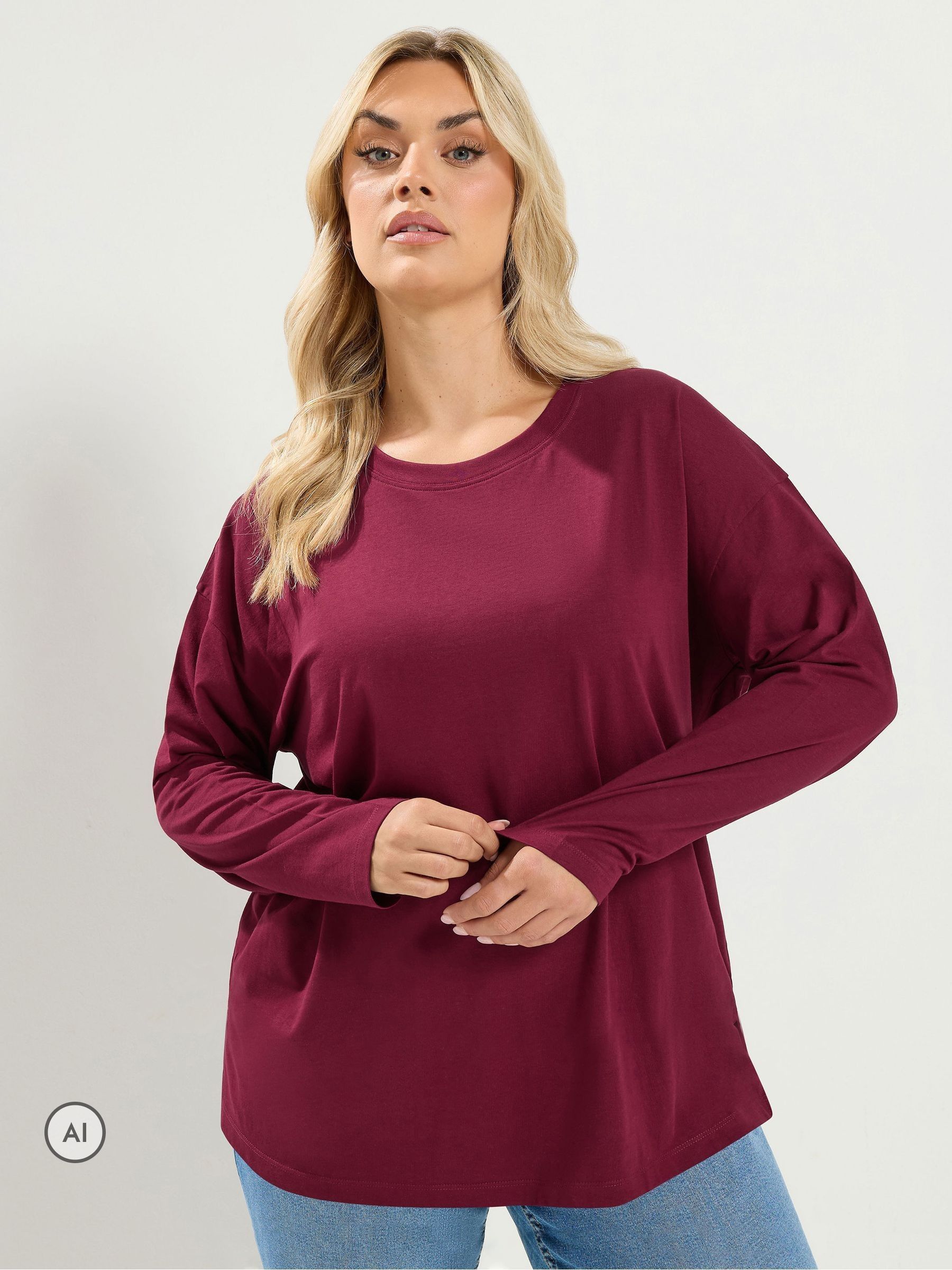 Yours Women's Red Oversized Long Sleeve Top In | : 34/36 - Image 6