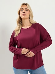 Yours Curve Red Oversized Long Sleeve Top - Image 1 of 6