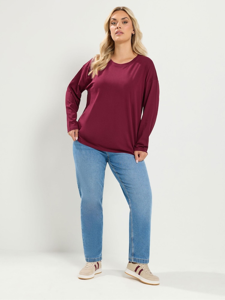 Yours Curve Red Oversized Long Sleeve Top - Image 2 of 6 Yours Curve Red Oversized Long Sleeve Top - Image 2 of 6