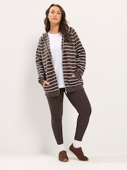 Yours Curve Brown Stripe Zip Through Hoodie - Image 2 of 6