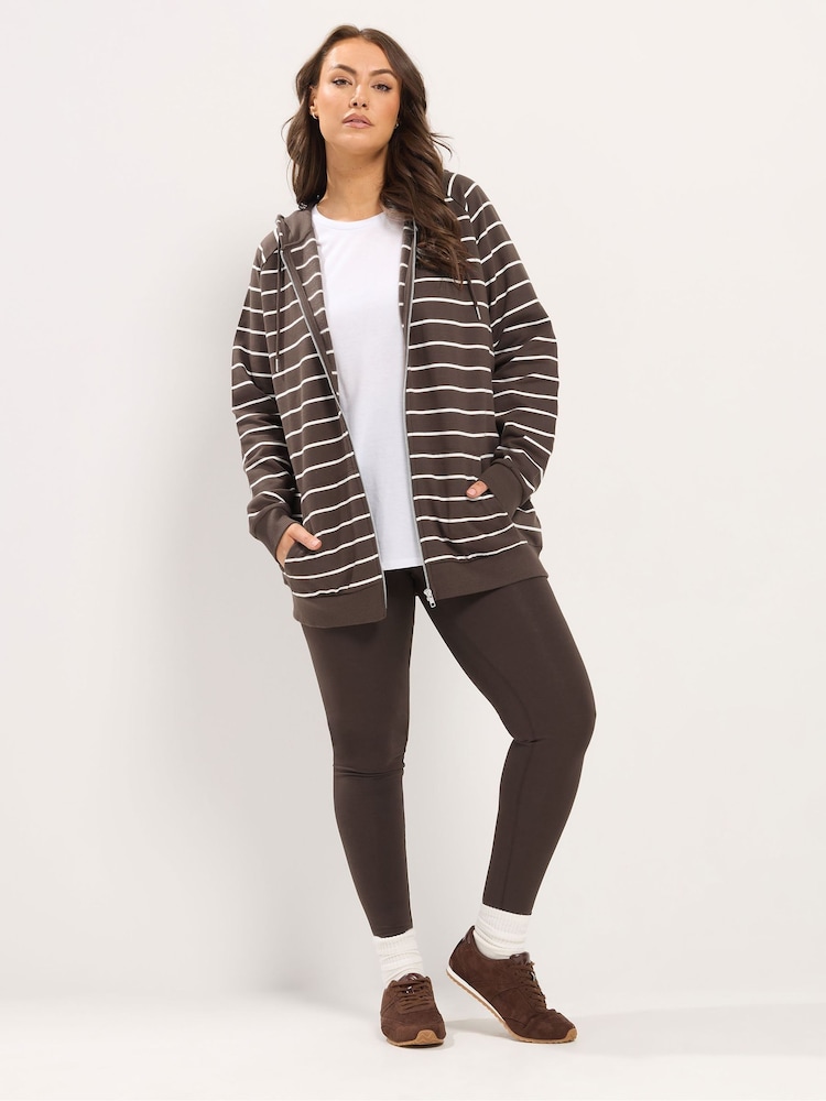 Yours Curve Brown Stripe Zip Through Hoodie - Image 2 of 6 Yours Curve Brown Stripe Zip Through Hoodie - Image 2 of 6