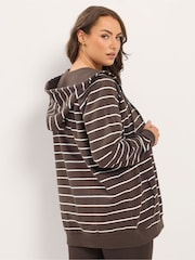 Yours Curve Brown Stripe Zip Through Hoodie - Image 3 of 6