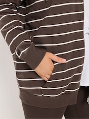 Yours Curve Brown Stripe Zip Through Hoodie - Image 4 of 6