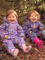 JoJo Maman Bébé Purple Bird Floral Cosy Waterproof Puddlesuit - Image 3 of 9