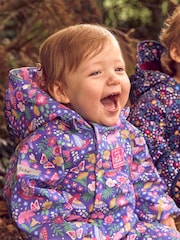 JoJo Maman Bébé Purple Bird Floral Cosy Waterproof Puddlesuit - Image 4 of 9