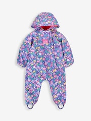 JoJo Maman Bébé Purple Bird Floral Cosy Waterproof Puddlesuit - Image 5 of 9