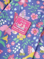 JoJo Maman Bébé Purple Bird Floral Cosy Waterproof Puddlesuit - Image 7 of 9