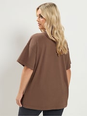 Yours Curve Brown V-Neckline Longline T-Shirt - Image 3 of 6