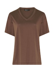 Yours Curve Brown V-Neckline Longline T-Shirt - Image 5 of 6