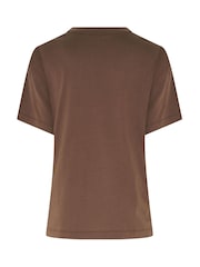 Yours Curve Brown V-Neckline Longline T-Shirt - Image 6 of 6
