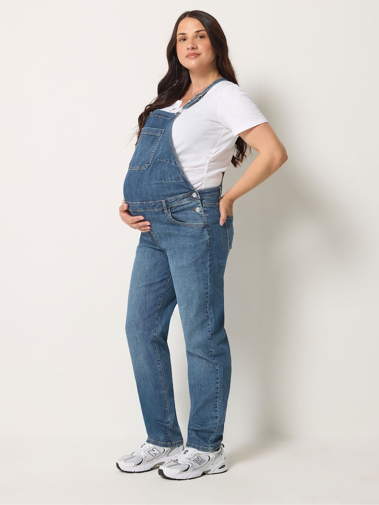 Long Tall Sally Blue Maternity Skinny Fit Dungarees - Image 2 of 6 Long Tall Sally Blue Maternity Skinny Fit Dungarees - Image 2 of 6